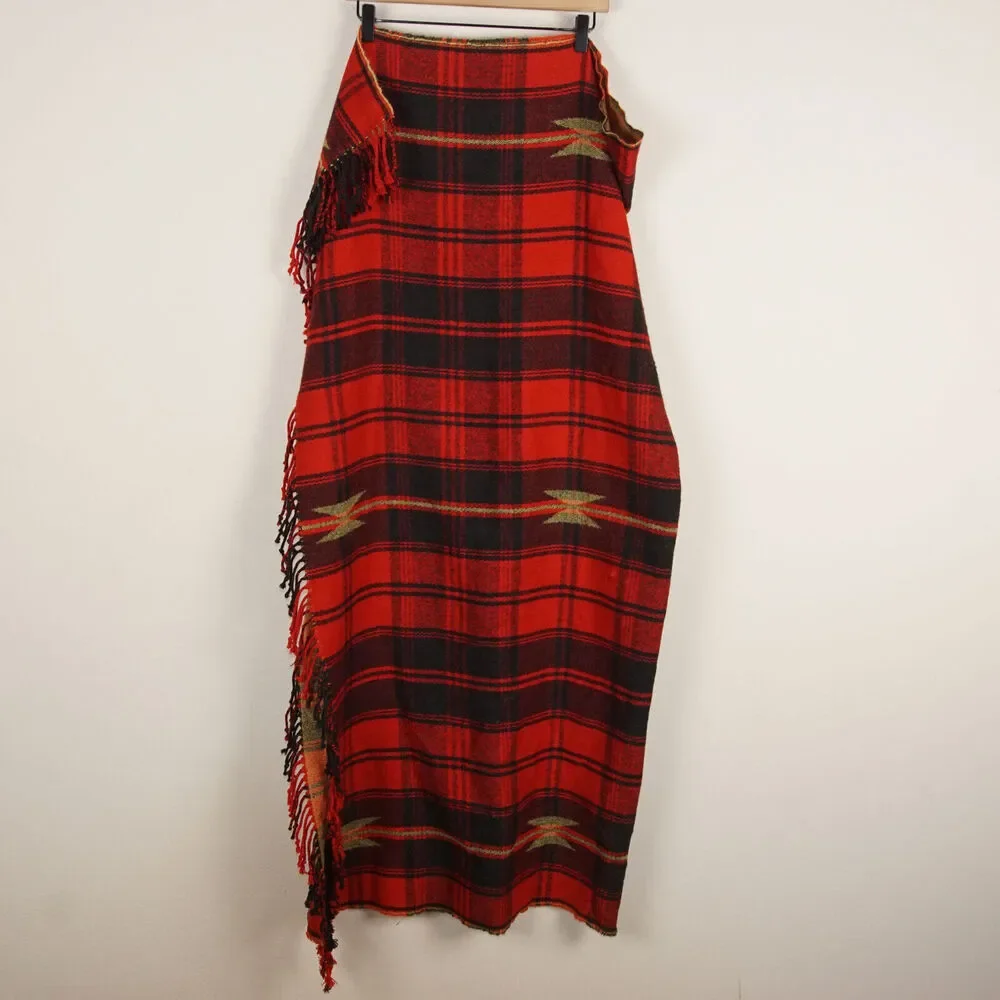 Pottery Barn 50 in x 50 in Red Black Tartan Plaid Fringe Throw Blanket